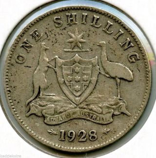 Australia 1928 Silver Coin - One Shilling - King George V - Wfc Ku98 photo