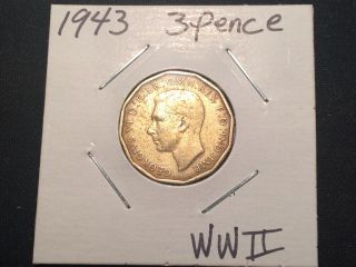 1943 Great Britain Three Pence Brass Coin photo