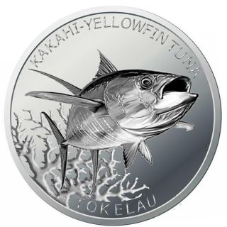 2014 Tokelau Yellowfin Tuna 1oz.  999 Silver Coin H@t 3 Day Nr photo