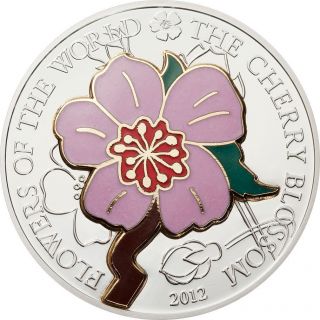 Cook Islands 2012 5$ Cherry Blossom In Cloisonne The Flowers Of The World Proof photo