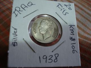 Iraq 20 Fils,  1938 King Ghazi Silver Coin,  Circulated photo