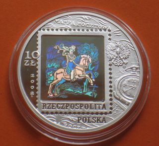 Silver Coin Poland - 450 Years Polish Postal Service Ag photo