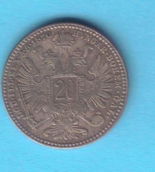 Austrian Empire – Franz Joseph – 20 Kreutzer 1870 – Silver Xf, photo
