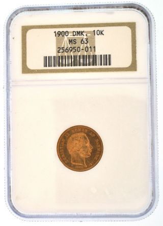 1900 Denmark 10 Kroner Solid Gold Coin – Ngc Ms - 63 - - & photo