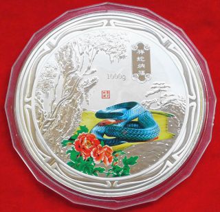 Huge 2013 China Year Of The Snake Silver Plant Coin 120mm photo