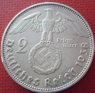 Xxxx Rare 1938 E 2 Mark Silver German Coin Ww2 Big Wreath Bullion (pri34) 5 photo