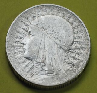 Old Silver Coin Of Poland 5 Zloty 1934 Jadwiga Ag F photo
