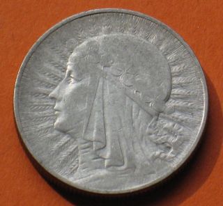Old Silver Coin Of Poland 5 Zloty 1934 Jadwiga Ag E photo