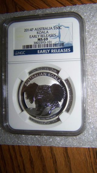 2014 1 Oz Silver Koala Ngc Ms69 Early Releases Blue Label photo