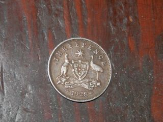 1928 Australia Three Pence Silver Coin - Very photo