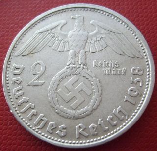 Antique Silver Rare 1938 D 2 Mark Ww2 Nazi Eagle Bullion Very Old Coin (pri27) photo