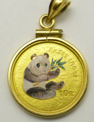 2000 Gold 10 Yuan Chinese Colorized Panda Pendant.  999 photo
