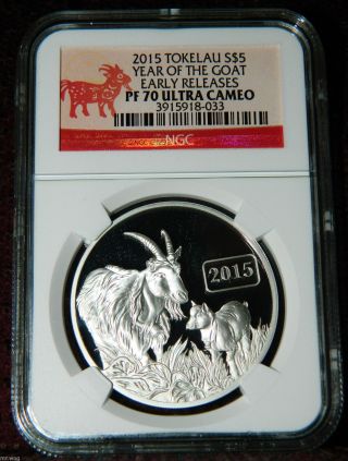 2015 Tokelau $5 Lunar Year Of The Goat 1oz Proof Silver Coin Ngc Pf70 Uc Er photo