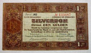 1920 Netherlands 1 Gulden Bank Note - Zilverbon photo