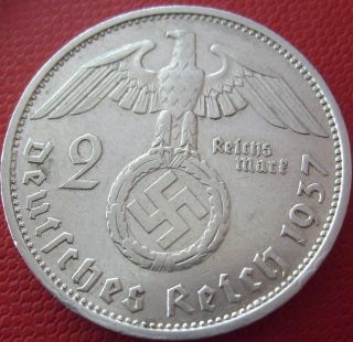 Xxxx Rare 1937 F 2 Mark Silver German Coin Ww2 Big Wreath Bullion (pri09) 5 photo