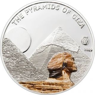 Plalau 2009 5$ Antique 7 World Of Wonders Great Pyramid Of Giza Silver Coin photo