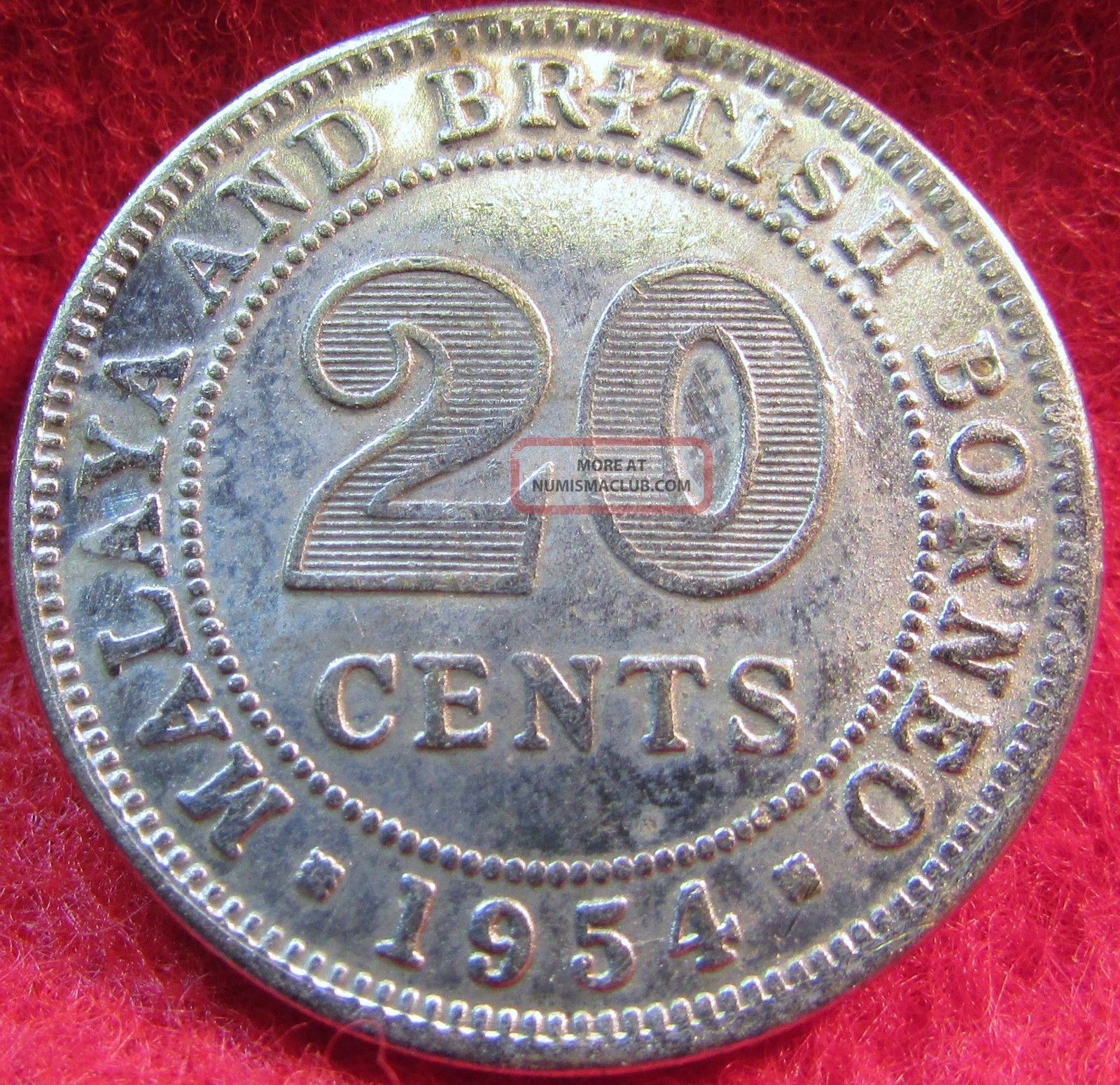 1954 Malaya And British Borneo 20 Cent Coin Asia photo