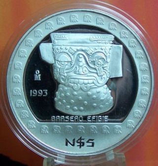 1993 Mexico 1oz Silver $5 Peso Brasero Efigie Silver Proof (not A Libertad) photo