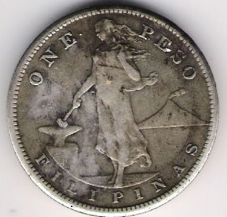 Philippines Fillipines 1909 One Peso Silver 32 photo