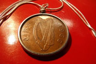 1966 Irish Gaelic Bronze Harp Penny Pendant On A 28 