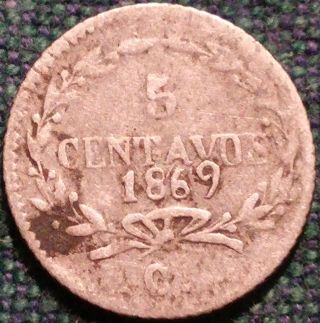 1869 5 Centavos Chihuahua Silver Coin Mexico Standing Eagle Km 396 photo