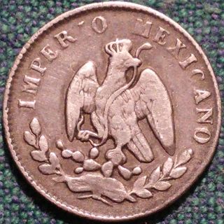 1864 - M 10 Centavos Mexico City Silver Coin Maximilian Km 386.  1 Ungraded photo