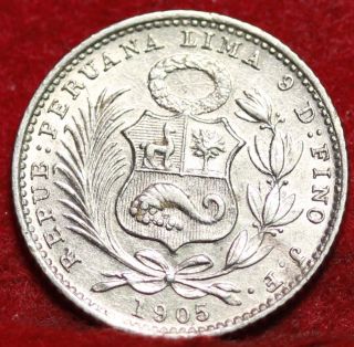 1905/3 Peru 1 Din Silver Foreign Coin S/h photo