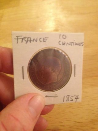 1854 French France 10 Centimes Coin photo