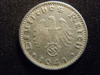 1941 - German - Ww2 - 50 - Reichspfennig - Germany - Nazi Coin - Swastika - World - Ab - 635 - Cent photo