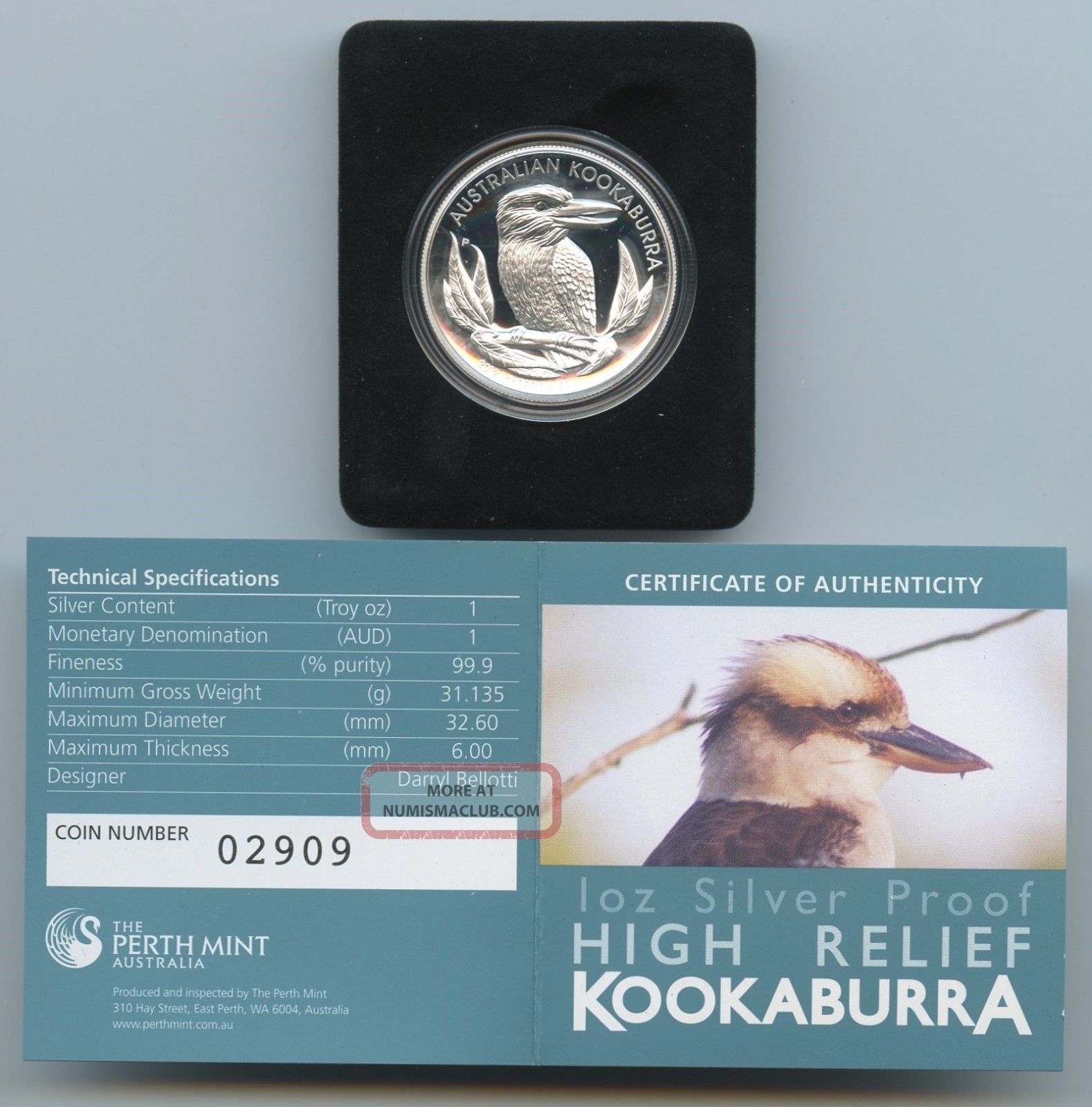 2012 Australian Silver Kookaburra High Relief Proof - One Ounce - 10000
