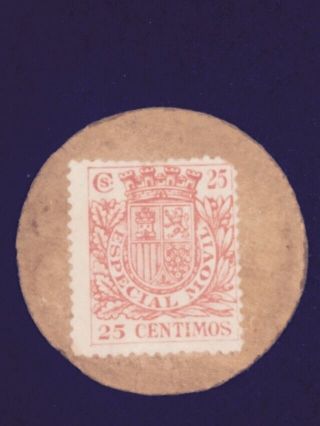 Spain Civil War Postage Stamp Money 1938.  25.  Céntimos photo