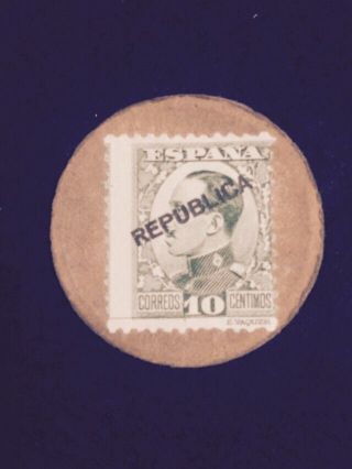 Spain Civil War Postage Stamp Money 1938.  10 Céntimos photo
