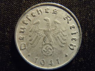 1941 - D - German - Ww2 - 10 - Reichspfennig - Germany - Nazi Coin - Swastika - World - Ab - 2781 - Cent photo