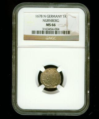 1678 - N Germany Medieval Nurnberg (1) Silver One Kreuzer Ngc Ms 66 photo