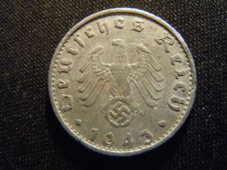 1943 - German - Ww2 - 50 - Reichspfennig - Germany - Nazi Coin - Swastika - World - Ab - 855 - Cent photo