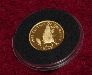 Uk Gibraltar 1999 Tale Of Peter Rabbit 1/10 Oz.  9999 Gold Proof Coin.  Pobjoy photo