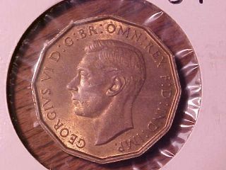 1937 Great Britain 3 Pence In Unc Km 849.  99c photo