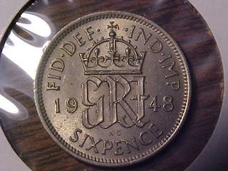 1948 Great Britain 6 Pence In Au,  Km 862.  99c photo