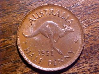 1951 Australia Half Penny Au,  Km 42.  99c photo