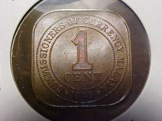 1945 Malaya 1 Cent In Unc,  Km 6.  99c photo