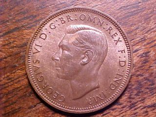 1941 Great Britain Half Penny 4 In Choice Unc Km 844.  99c photo