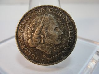 1955 Netherlands Silver 1 Gulden Queen Juliana Coin photo