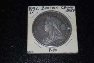 British Crown 1896 Silver Coin Circulated photo