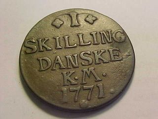 1771 Denmark Large Copper 1 Skilling (king Christian Vii) Coin photo