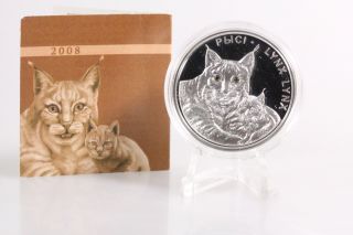 2008 Belarus Lynx Proof Silver 20 Rubles Coin.  999 Silver, photo