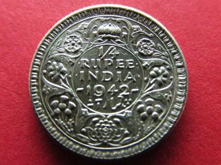 1942 (c) India 1/4 Rupee.  500 Silver 