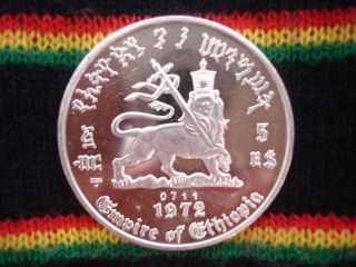 Ethiopia 1972 Haile Selassie 5 Dollar Silver Coin/proof Rastafari Lion Of Judah photo