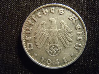 1941 - B - German - Ww2 - 50 - Reichspfennig - Germany - Nazi Coin - Swastika - World - Ab - 1880 - Cent photo