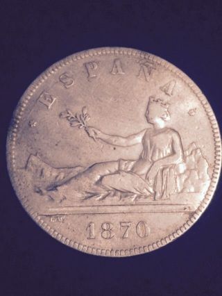 Spain.  Gobierno Provisional Silver 5 Pesetas 1870 18 - 70 Smn photo