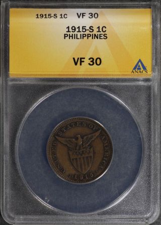 1915 - S Us - Philippines 1 Centavo Anacs Vf30 photo